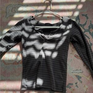 Abercrombie & Fitch Gray Striped Henley Top